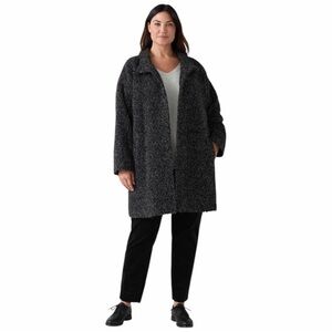 Eileen Fisher Curly Alpaca Stand Collar Coat Boxy Fit, Thigh Length in Black/Ash